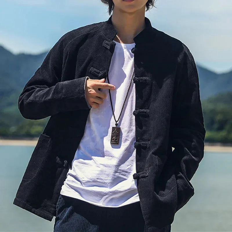 WIAOFELLAS  -  Chinese Traditional Dress Corduroy Casual Jacket Spring Autumn Fashion Plus Size Thick Coat Men Clothing Tai Chi Tang Suit Male