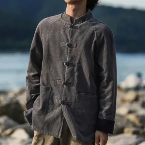 WIAOFELLAS  -  Chinese Traditional Dress Corduroy Casual Jacket Spring Autumn Fashion Plus Size Thick Coat Men Clothing Tai Chi Tang Suit Male