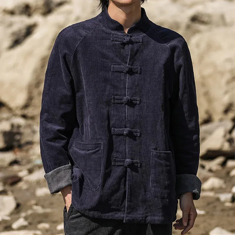 WIAOFELLAS  -  Chinese Traditional Dress Corduroy Casual Jacket Spring Autumn Fashion Plus Size Thick Coat Men Clothing Tai Chi Tang Suit Male