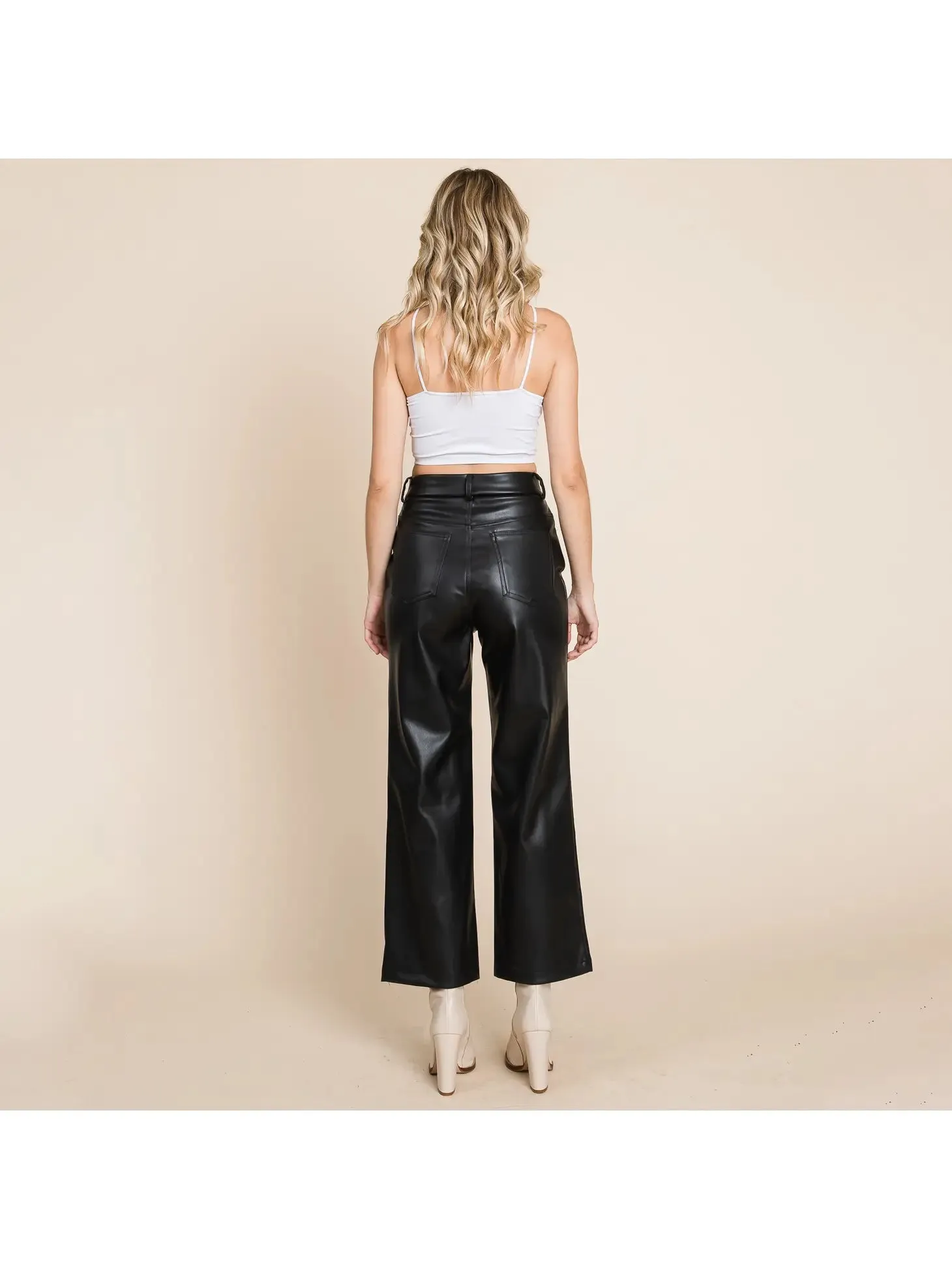 Wide Leg Fleece Faux Leather Pants