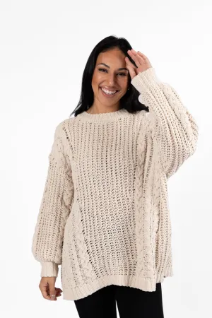 Wide Open Spaces Beige Chenille Cable Knit Oversized Sweater SALE