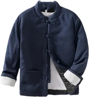Winter Chinese Style Linen Cotton Padded Outwear Coat Man Clothes Stand Collar Buckle Warm Wadded Jacket For Men