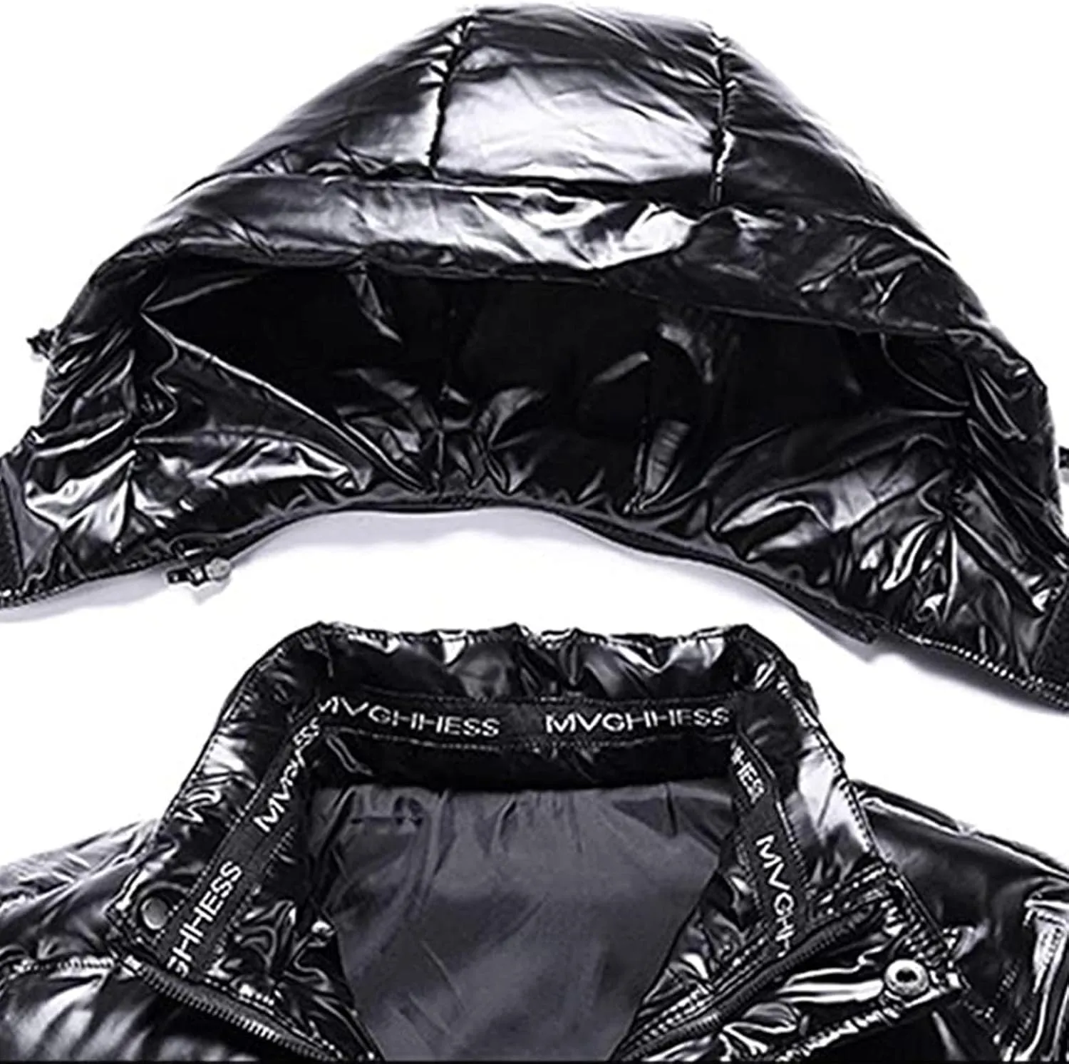 Winter Warm Men Puffer Coat with Fur Hood,Shiny Hooded Reflective Padded Coat Plus Size Bomber Alternative Down Jacket