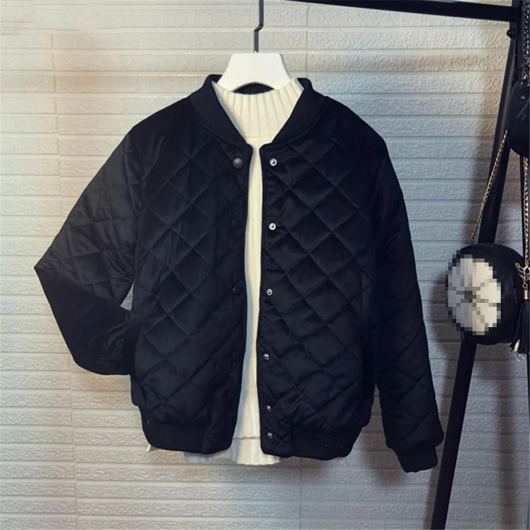 Women Bomber Jacket Spring Autumn Zipper Long Sleeve Coat Cotton-Padded Outwears with Pockets
