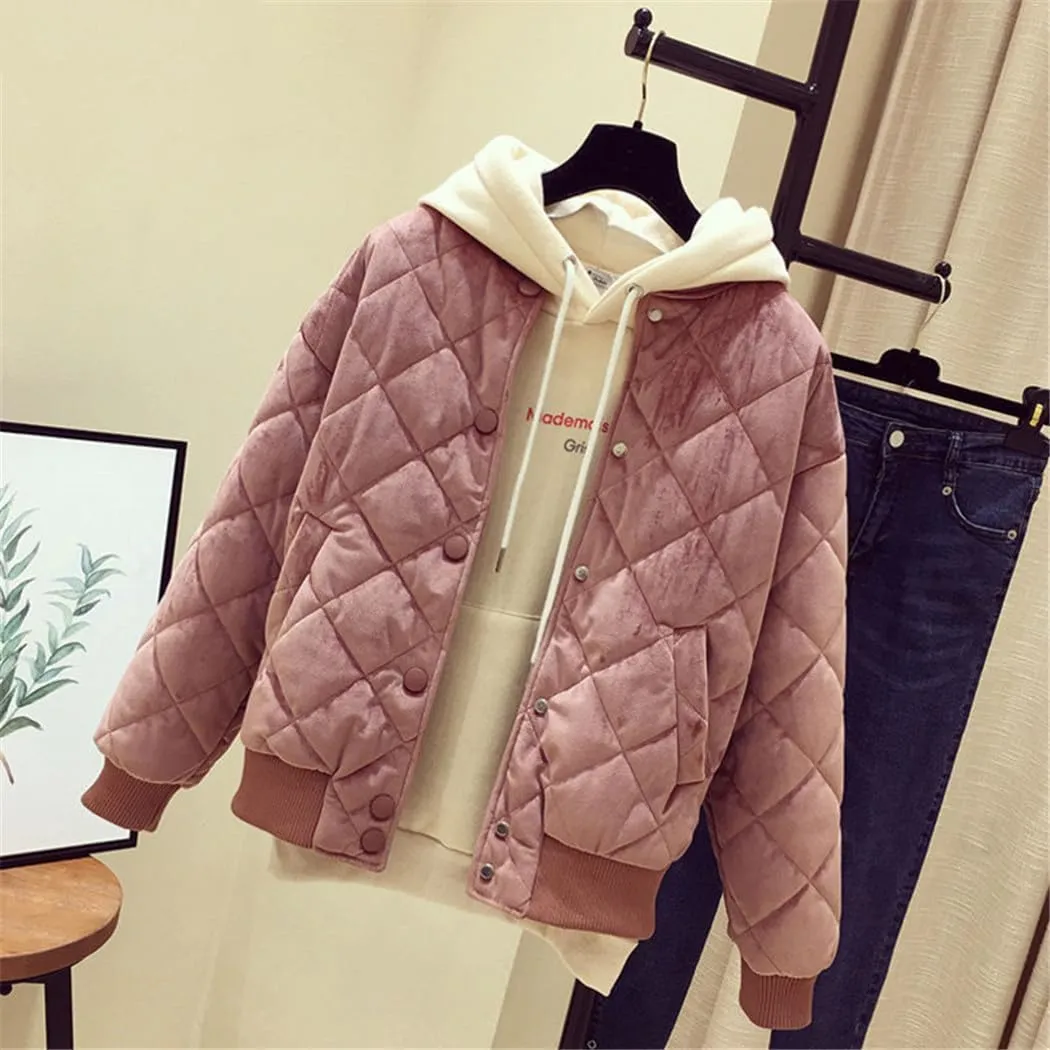 Women Bomber Jacket Spring Autumn Zipper Long Sleeve Coat Cotton-Padded Outwears with Pockets