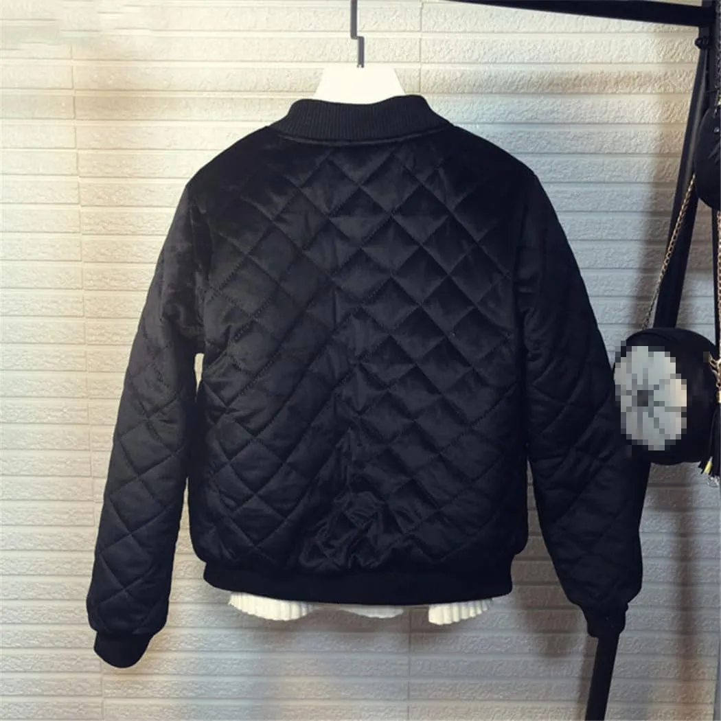 Women Bomber Jacket Spring Autumn Zipper Long Sleeve Coat Cotton-Padded Outwears with Pockets