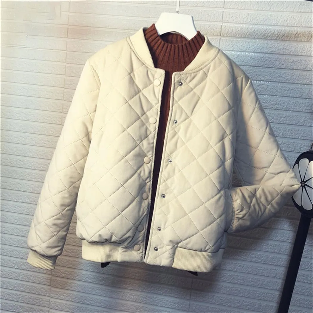Women Bomber Jacket Spring Autumn Zipper Long Sleeve Coat Cotton-Padded Outwears with Pockets