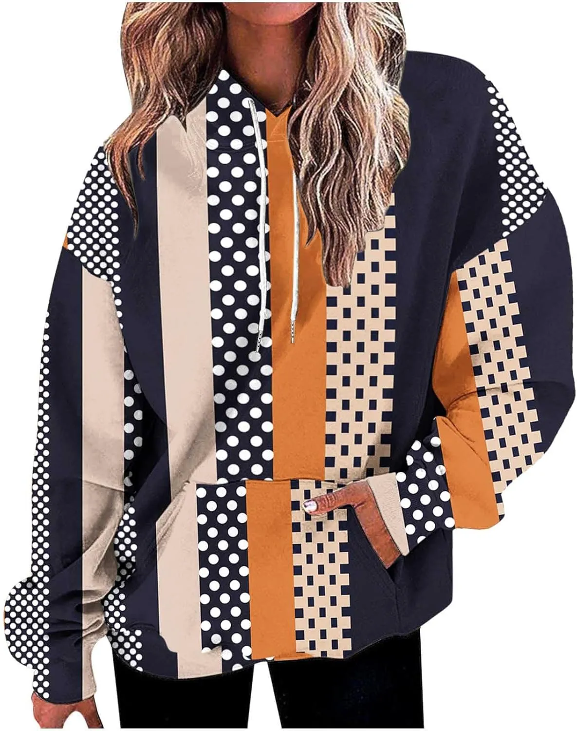 Women Cute Oversize Hoodies,Women's Fashion Crewneck Hooded Sweatshirts Stripes Graphic Daily Long Sleeve Hoodie