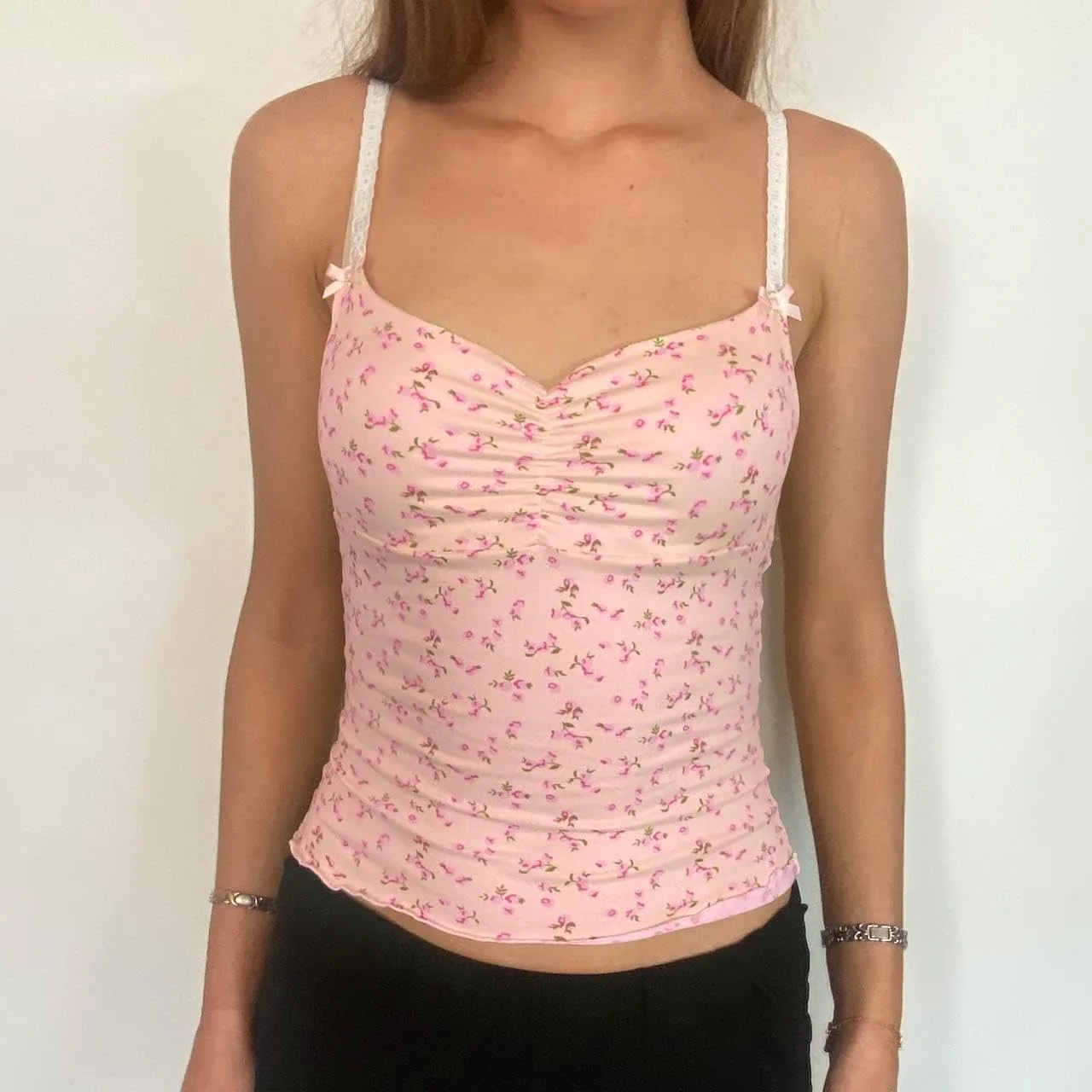 Women Floral Print Tank Cami Top Slim Fit Spaghetti Strap Low Cut Sleeveless Camisole Summer Backless Crop Vest