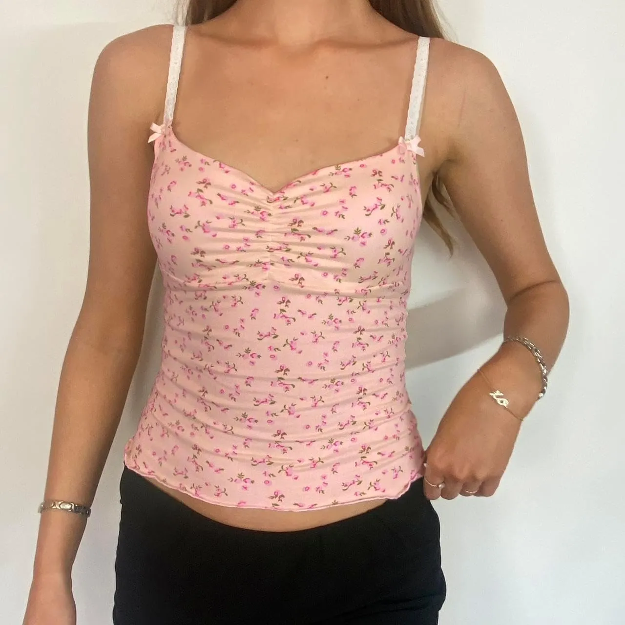 Women Floral Print Tank Cami Top Slim Fit Spaghetti Strap Low Cut Sleeveless Camisole Summer Backless Crop Vest
