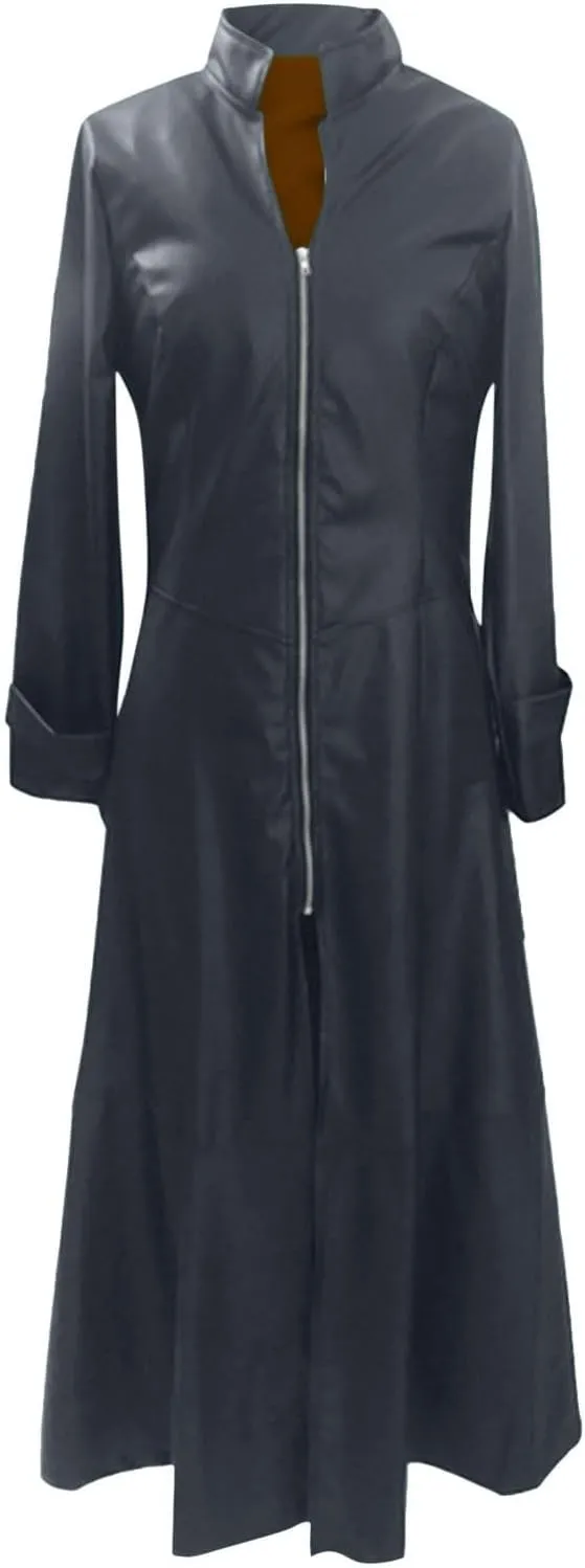 Women Leather Jacket 2024 Long Sleeve Jacket Dress Zipper Leather Long Jacket Coats Lapel Collar Outwear Boater