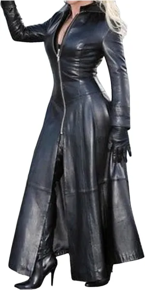 Women Leather Jacket 2024 Long Sleeve Jacket Dress Zipper Leather Long Jacket Coats Lapel Collar Outwear Boater