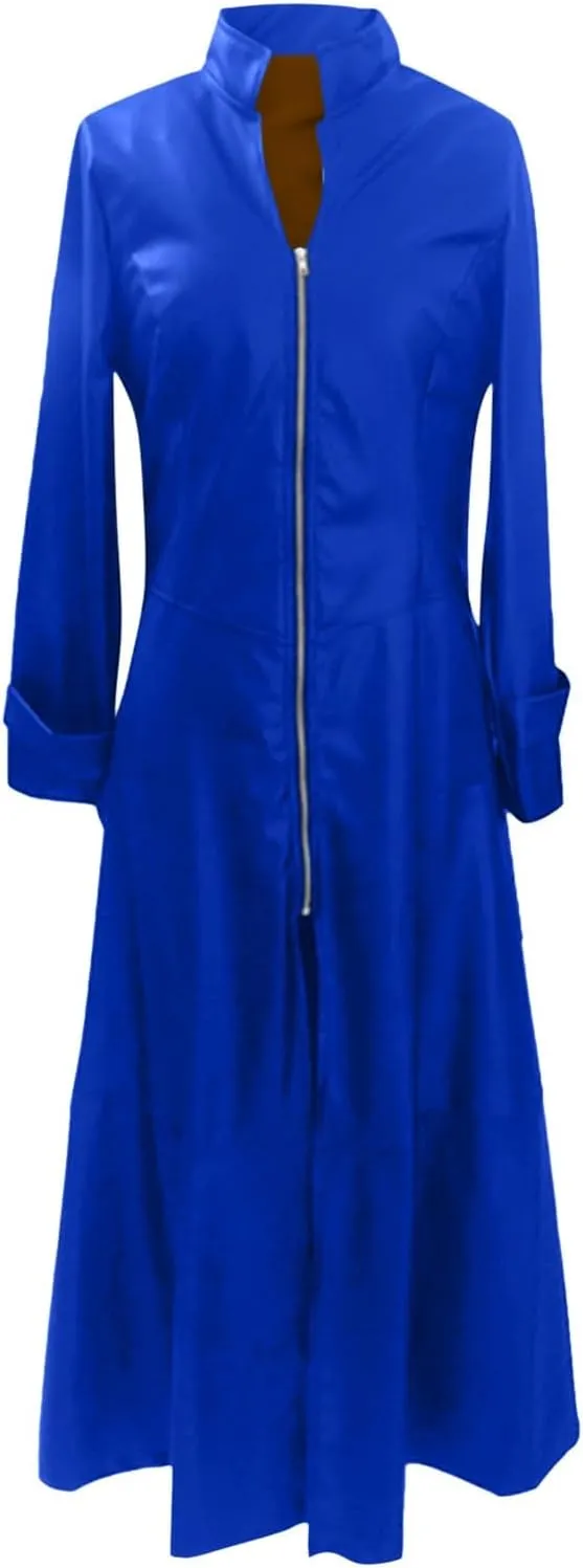 Women Leather Jacket 2024 Long Sleeve Jacket Dress Zipper Leather Long Jacket Coats Lapel Collar Outwear Boater