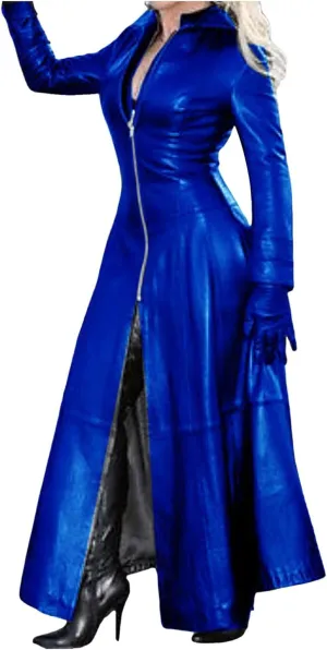 Women Leather Jacket 2024 Long Sleeve Jacket Dress Zipper Leather Long Jacket Coats Lapel Collar Outwear Boater
