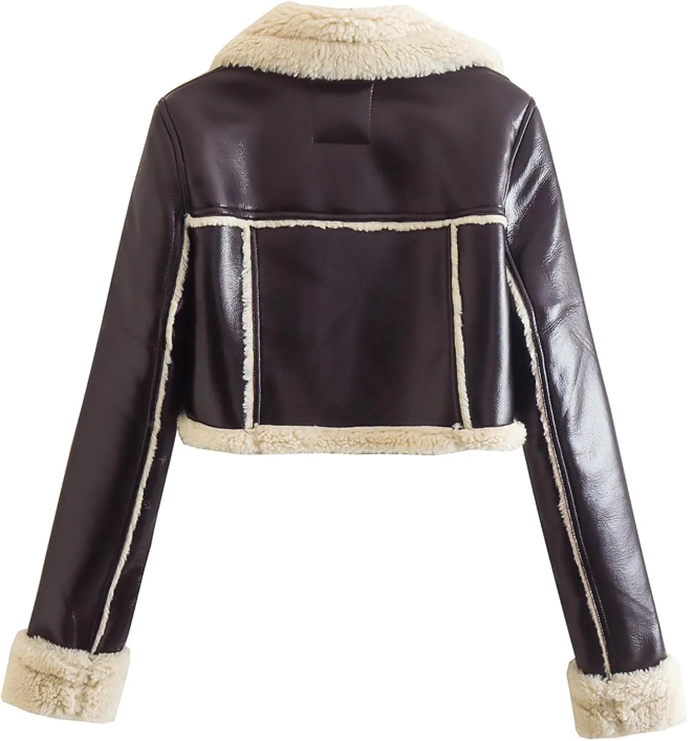 Women Leather Jacket Faux Fur Moto Jacket Thicken Fleece Lined Parka Winter Shearling Fluffy Coat Cropped Bomber Jacket