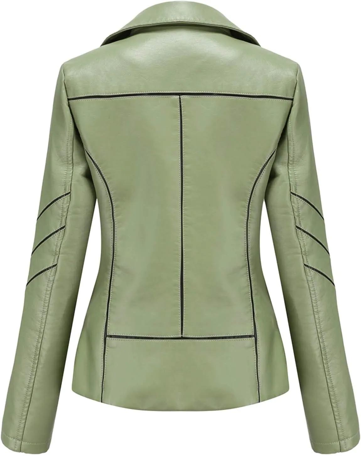 Women Leather Jacket Stand-Up Collar Zipper Stitching Solid Color Jacket Faux Leather Jacket Women Faux Leather