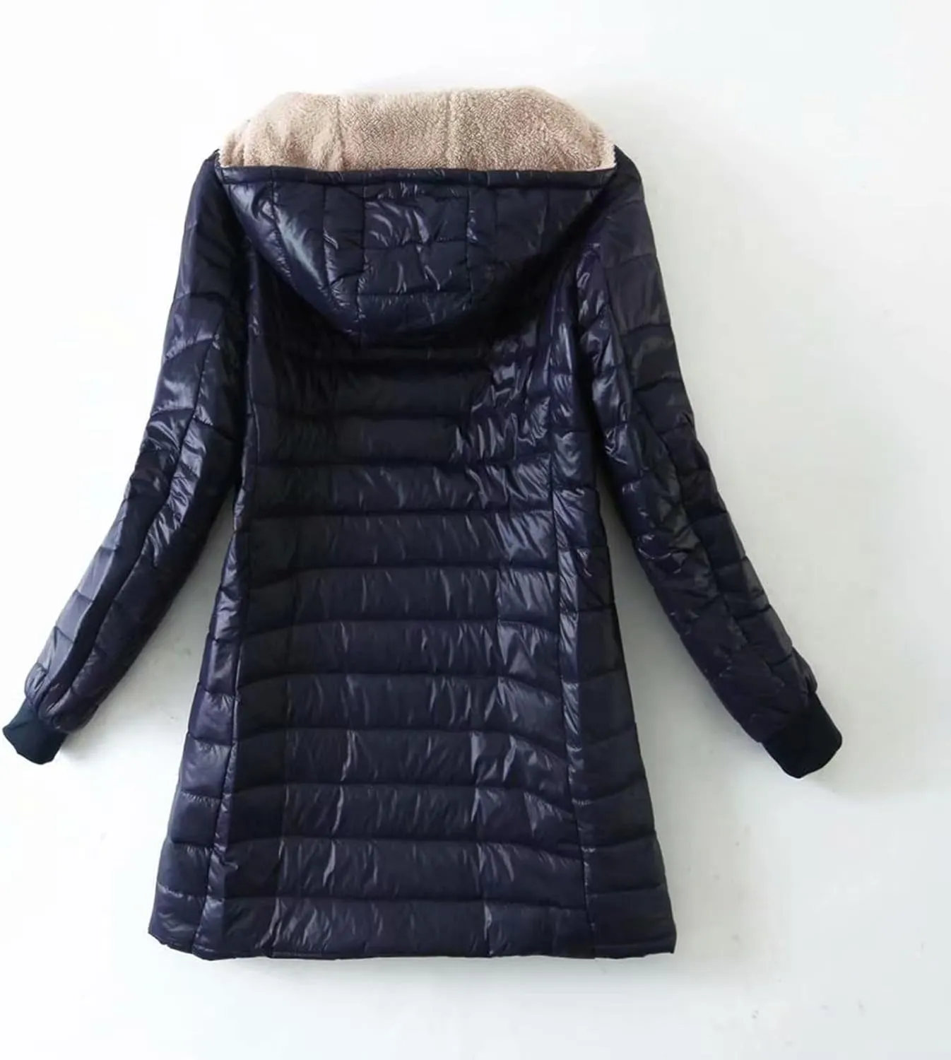 Women Lightweight Down Coat Packable Puffer Jacket Fleece Warm Winter Coat Hooded Mid-Length Jacket Outwear With Pocket
