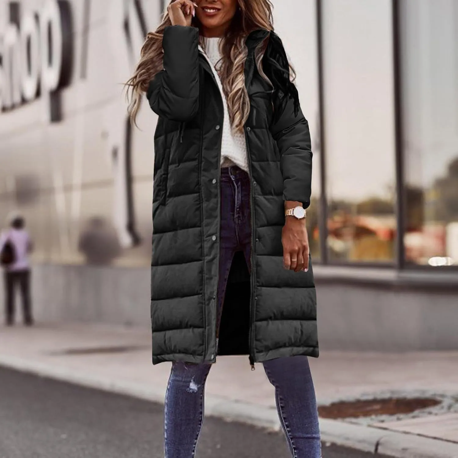 Women Lightweight Puffer Vest Packable Long Winter Coat Zip Up Quilted Jackets Hooded Sleeveless Plus Size Warm Vest