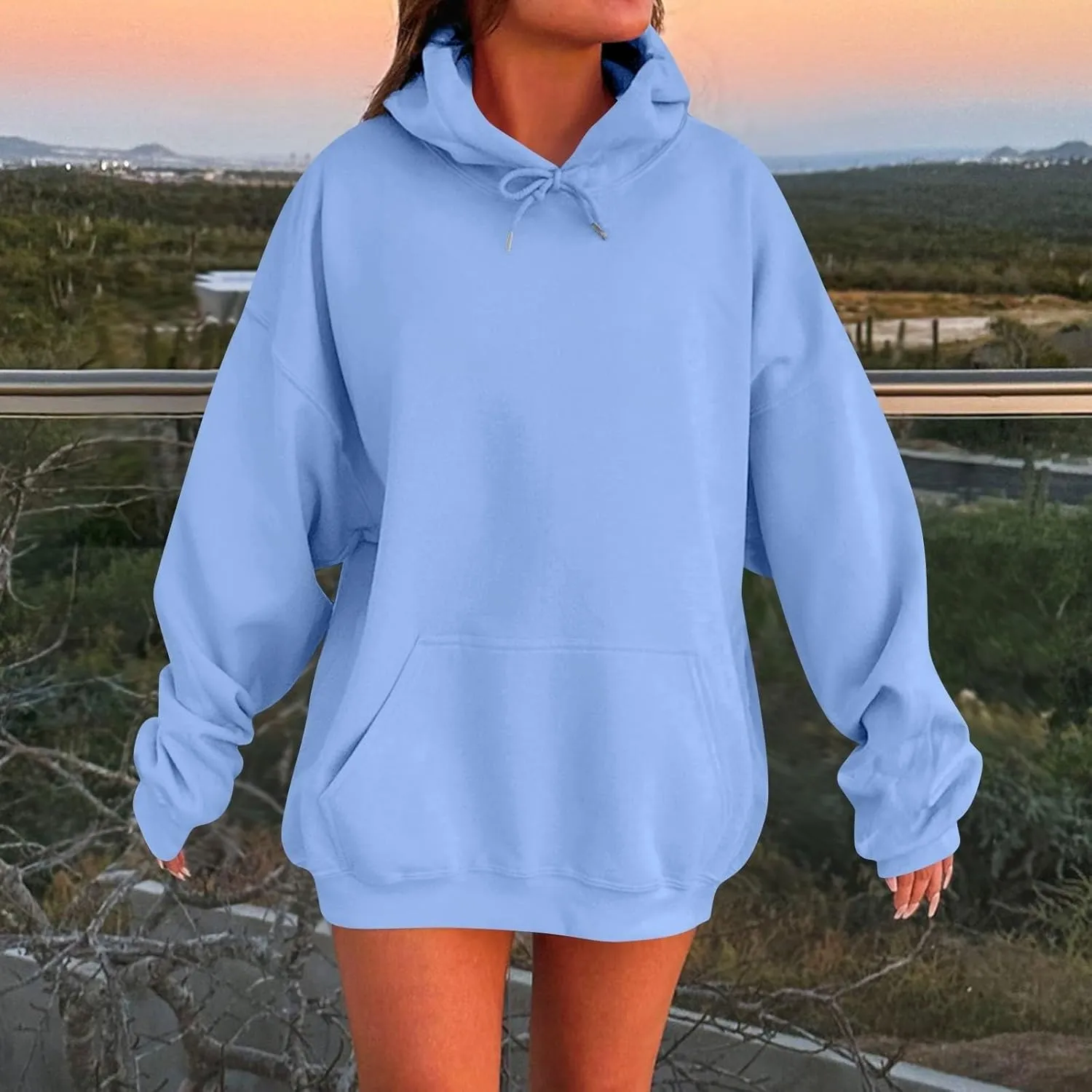 Women Oversized Hoodie Solid Color Drop Sleeve Imitation Cotton Sweatshirt Fashion Y2k Cute Loose Clothes with Pocket