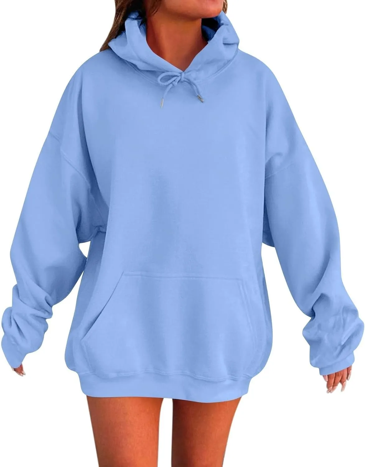 Women Oversized Hoodie Solid Color Drop Sleeve Imitation Cotton Sweatshirt Fashion Y2k Cute Loose Clothes with Pocket