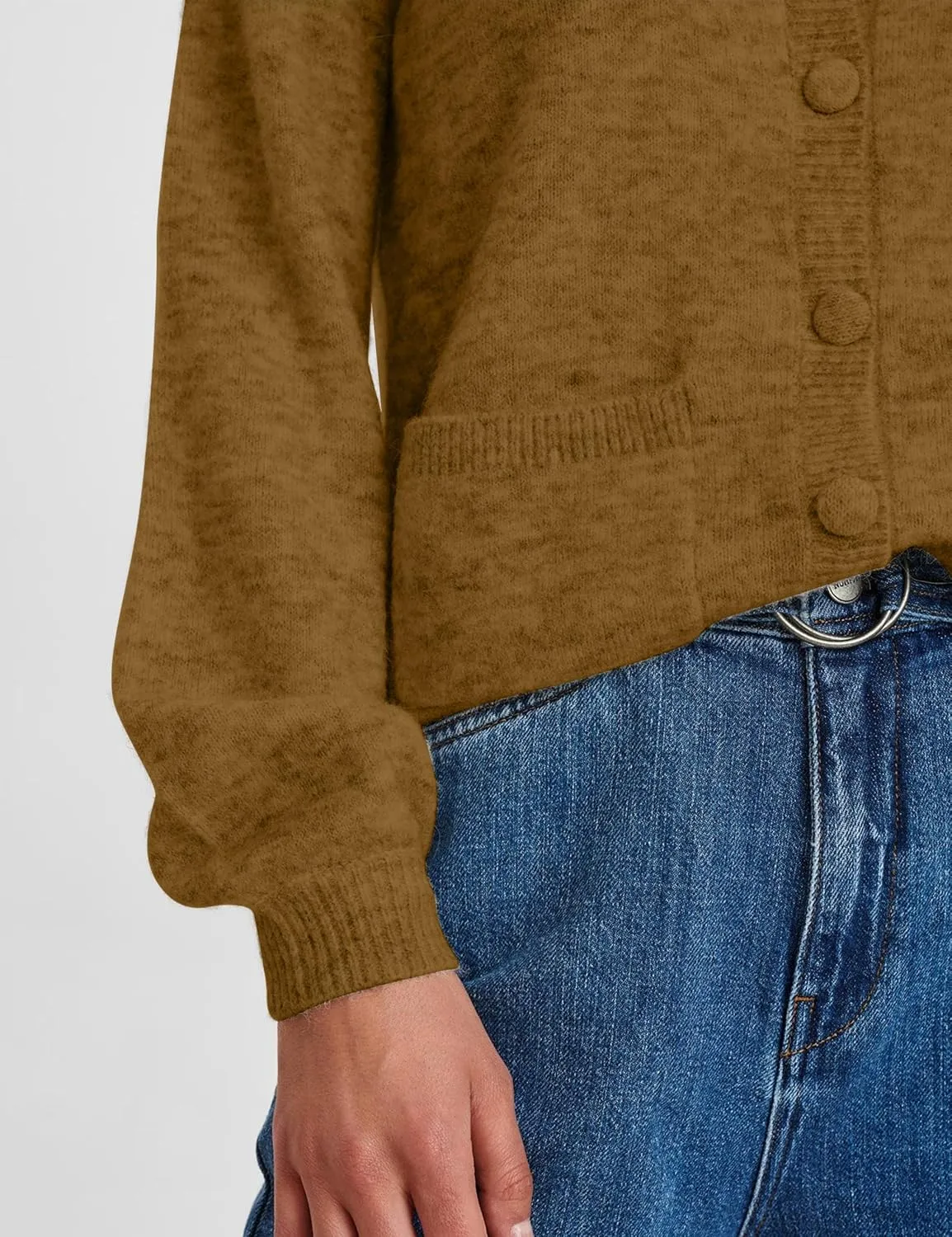 Women Ruffle Collar Button Down Cardigan Sweater Open Front Long Sleeve Knit Sweater Pullovers Top with Pockets