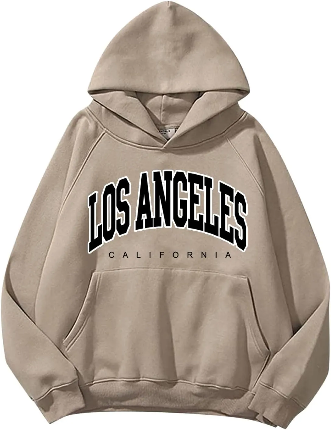 Women Solid Basic Fleece Letter Loose Hoodie Sweatshirt Long Sleeve Pocket Drop Shoulder Pullovers Top Pullover