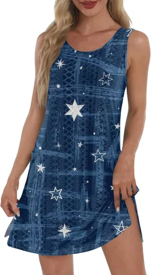 Women Spring Dresses Beach Cover Up V Neck Aline Sleeveless Floral Print Tropical Tank Sundress with Pockets