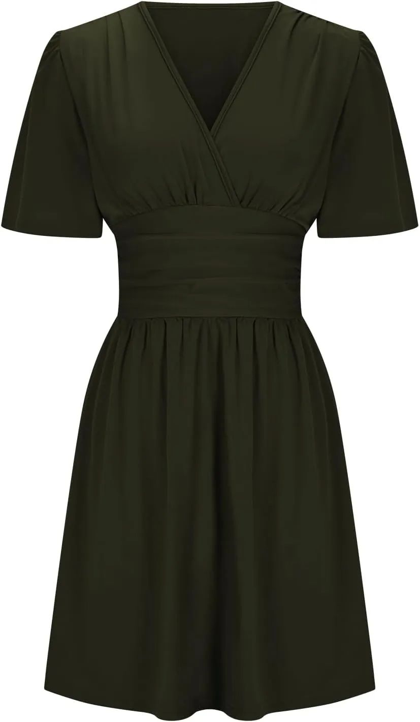 Women Summer Casual Beach Sundress Elegant Wrap Sexy V Neck Ruffle Sleeve Mini Dress 2025 Fashion Swing Dresses
