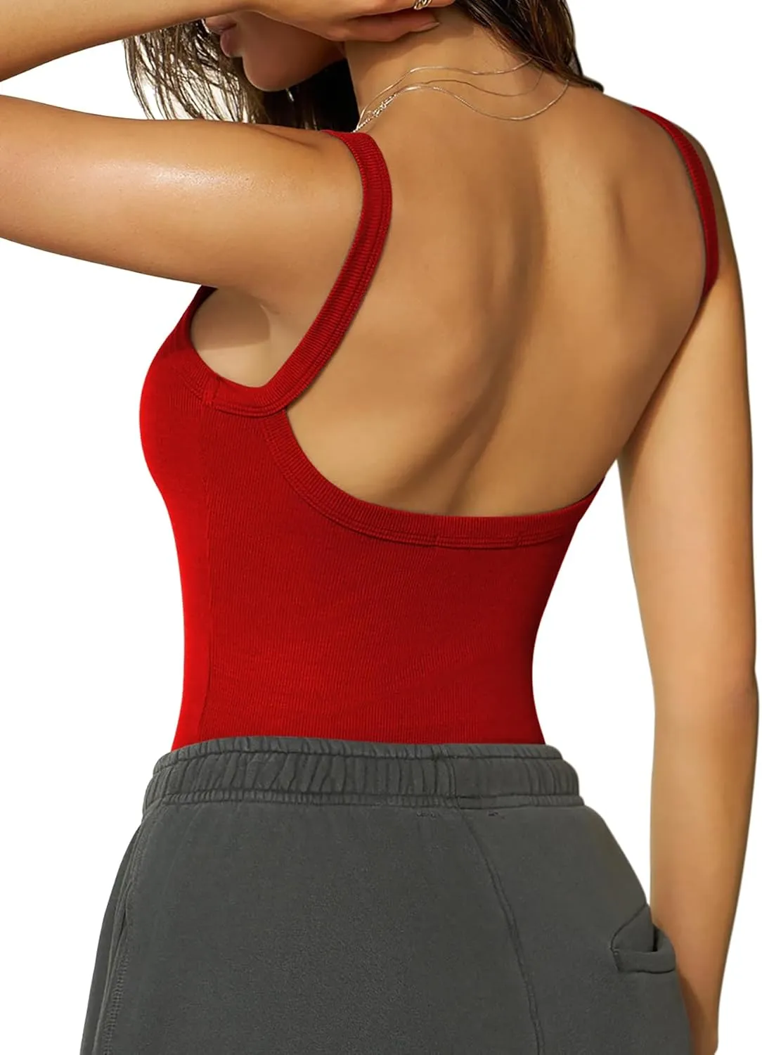 Women Summer Tops Backless Tank Tops Basic Cute 2025 Crew Neck Camisole Spaghetti Strap Going Out Slim Fit Shirts