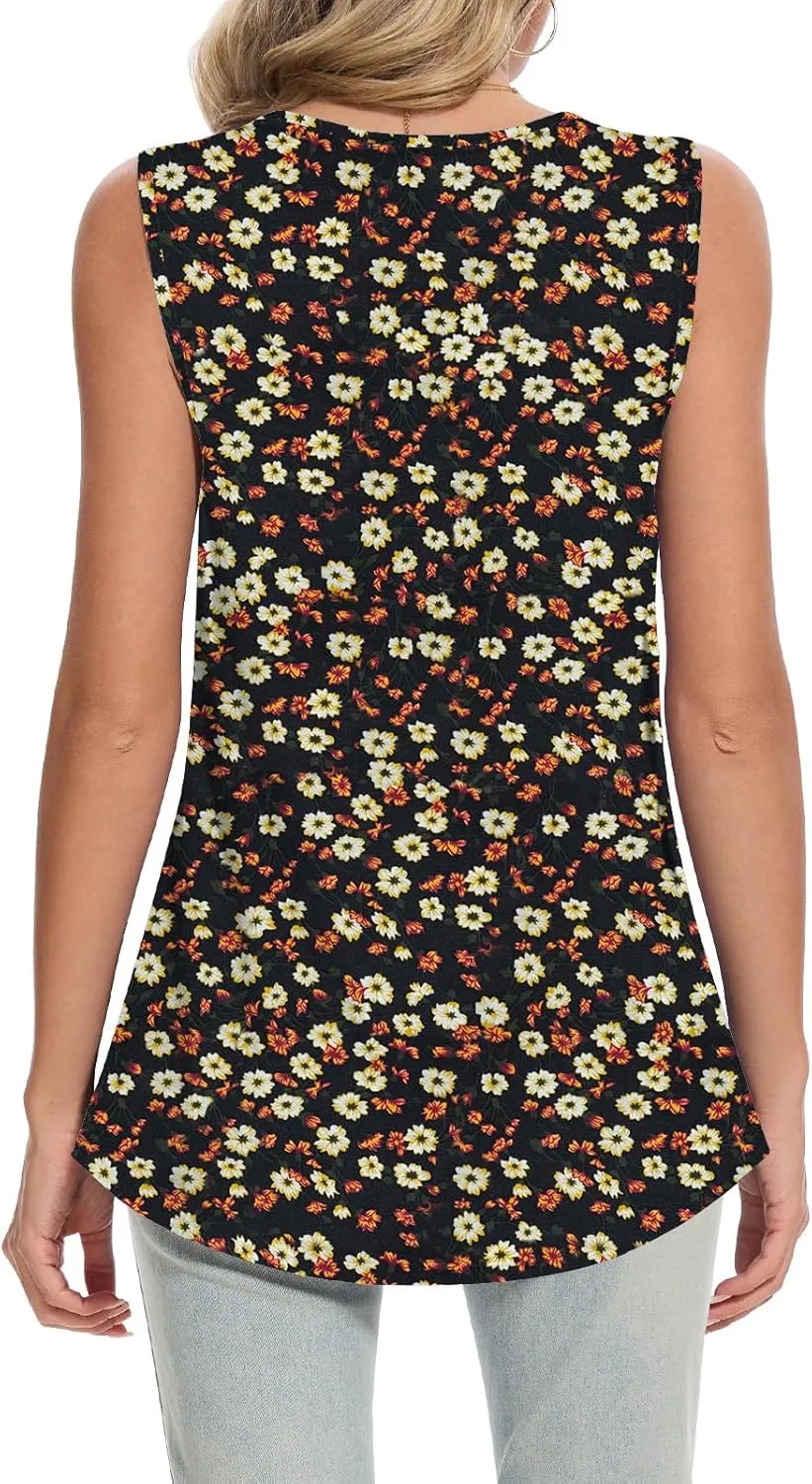 Women Tank Tops 2025 Summer Sleeveless Top Pleated Round Neck Flowy Shirts M-3X