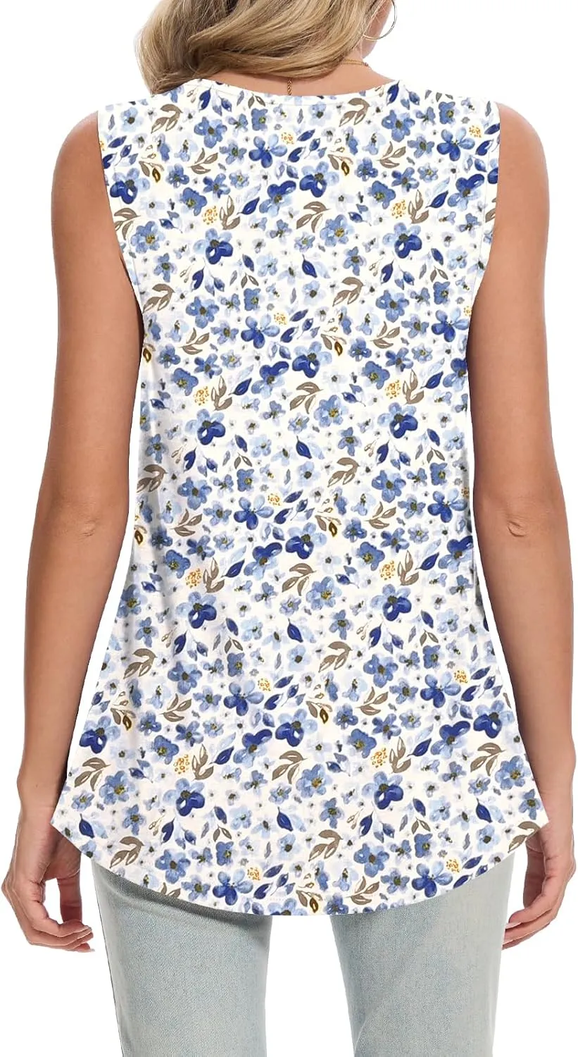 Women Tank Tops 2025 Summer Sleeveless Top Pleated Round Neck Flowy Shirts M-3X