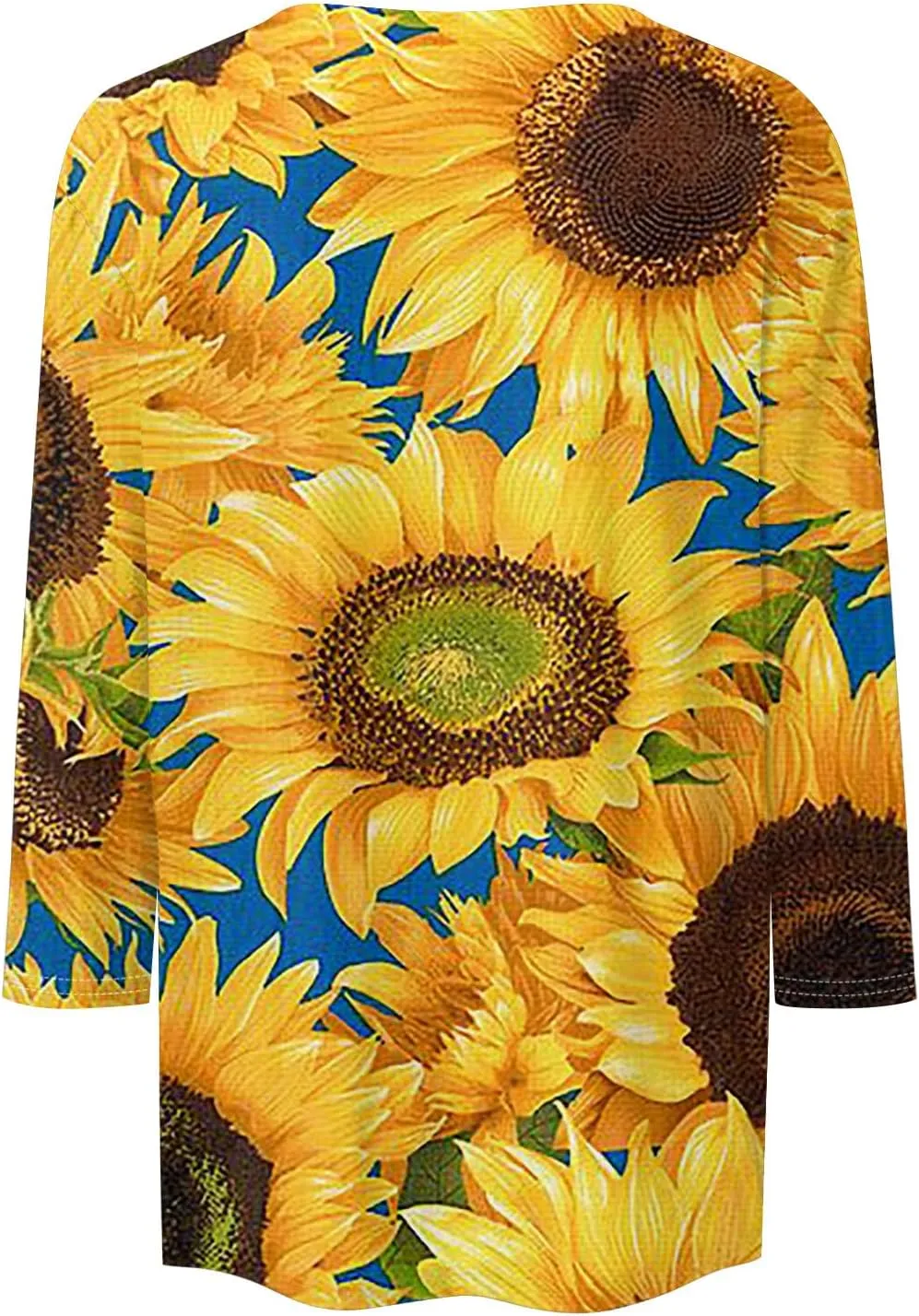 Women Tops Women's Casual 3/4 Length Sleeve Tunic Tops Casual Sunflower Print Loose Blouse Shirts with Leggings