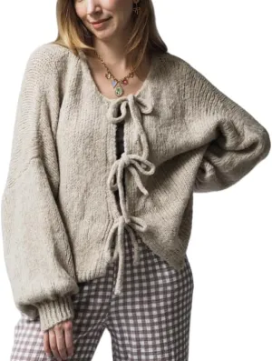 Women Y2k Tie Front Knitted Cardigan Sweater Long Sleeve Open Front Oversized Cardigan Knitwear Tops Streetwear