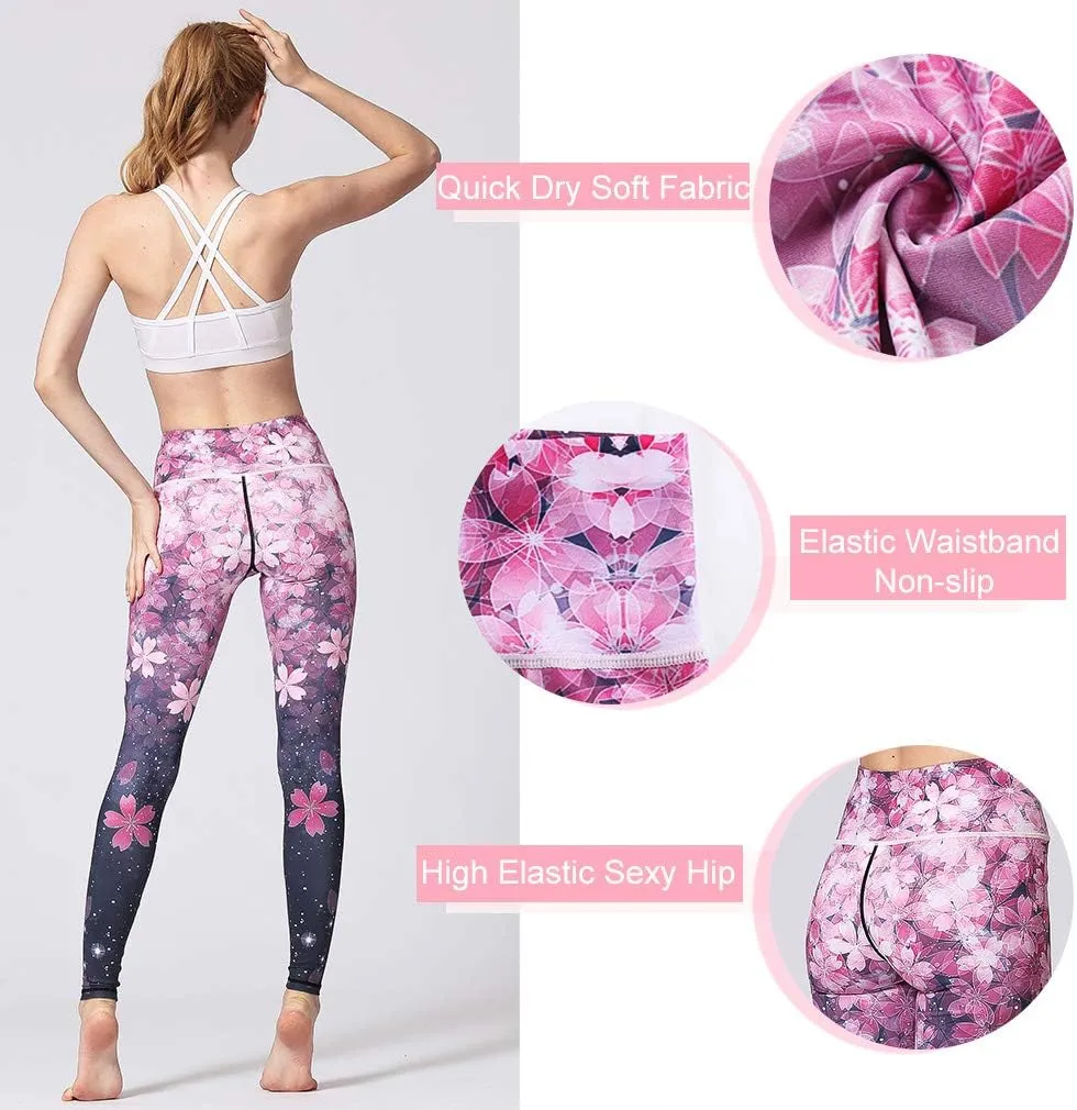 Women Yoga Pants Printed Over The Heel Stirrup Yoga Leggings High Waist Power Flex Capris Leggings for Fitness Running