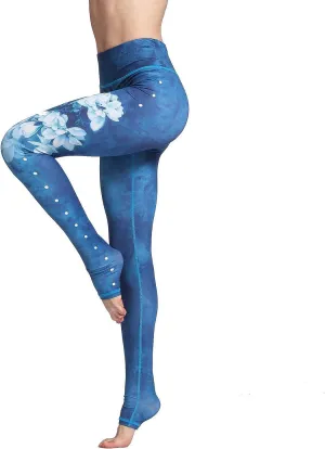 Women Yoga Pants Printed Over The Heel Stirrup Yoga Leggings High Waist Power Flex Capris Leggings for Fitness Running
