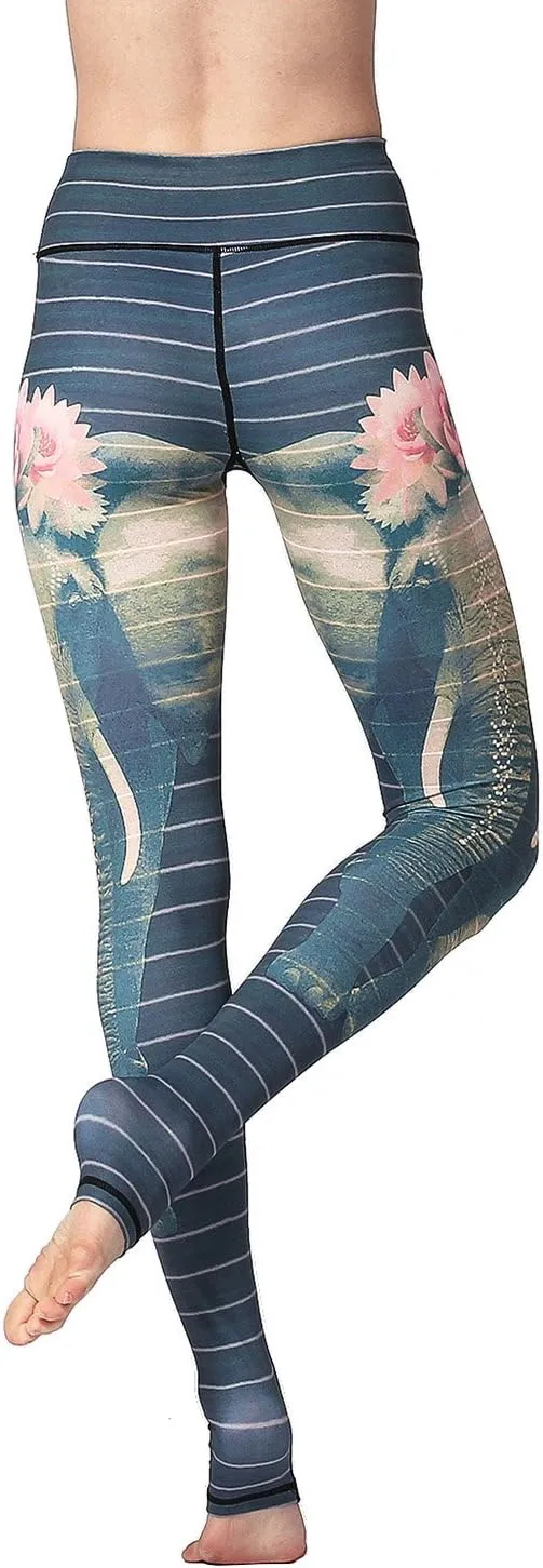 Women Yoga Pants Printed Over The Heel Stirrup Yoga Leggings High Waist Power Flex Capris Leggings for Fitness Running