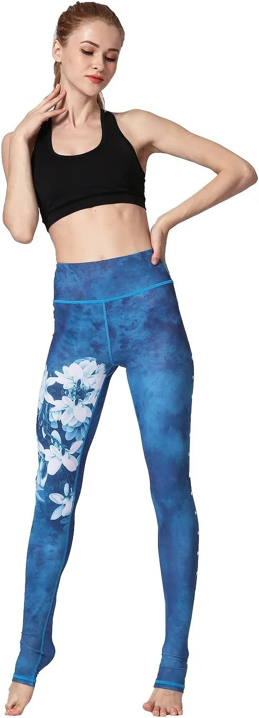 Women Yoga Pants Printed Over The Heel Stirrup Yoga Leggings High Waist Power Flex Capris Leggings for Fitness Running