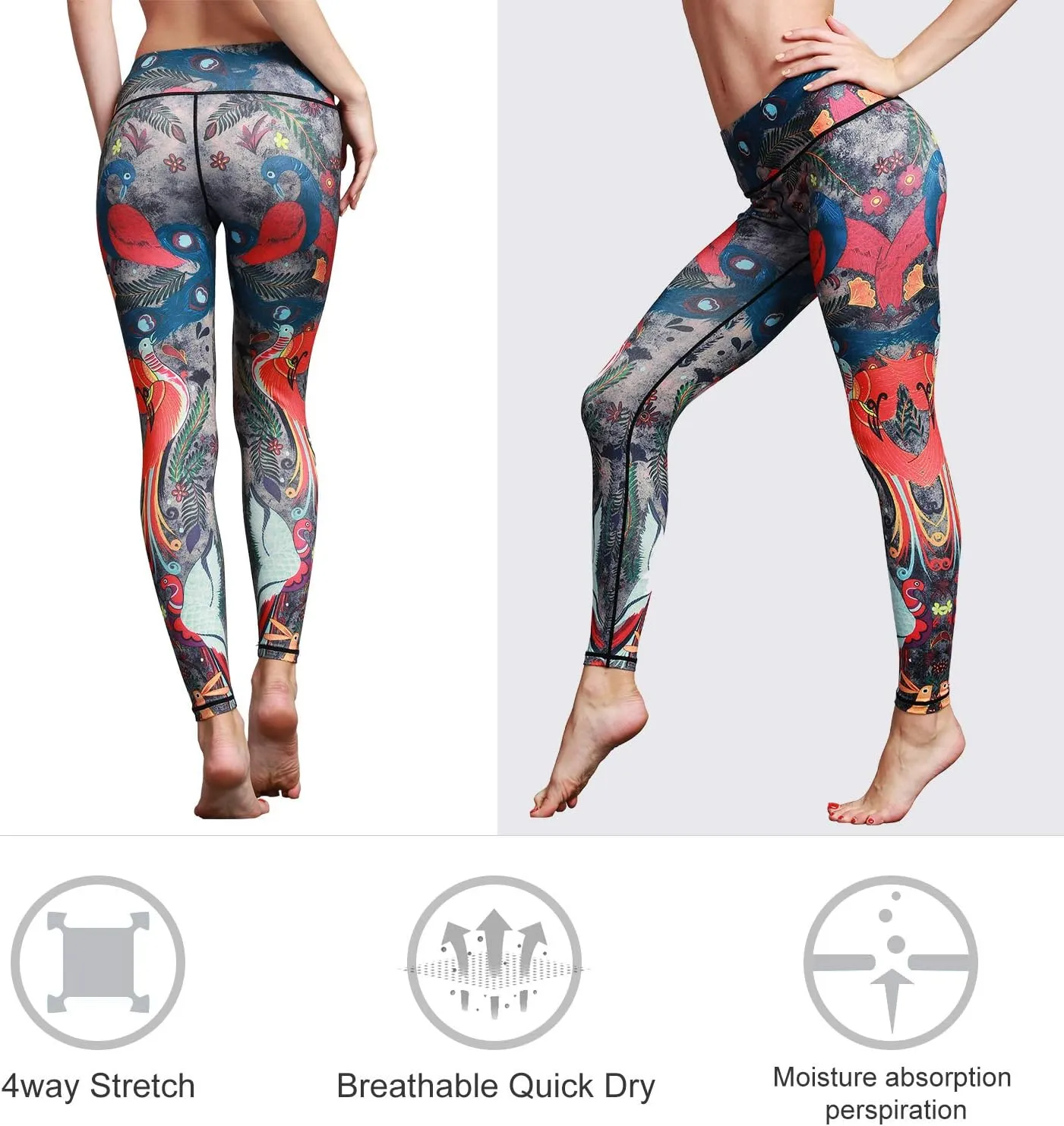 Women Yoga Pants Printed Over The Heel Stirrup Yoga Leggings High Waist Power Flex Capris Leggings for Fitness Running