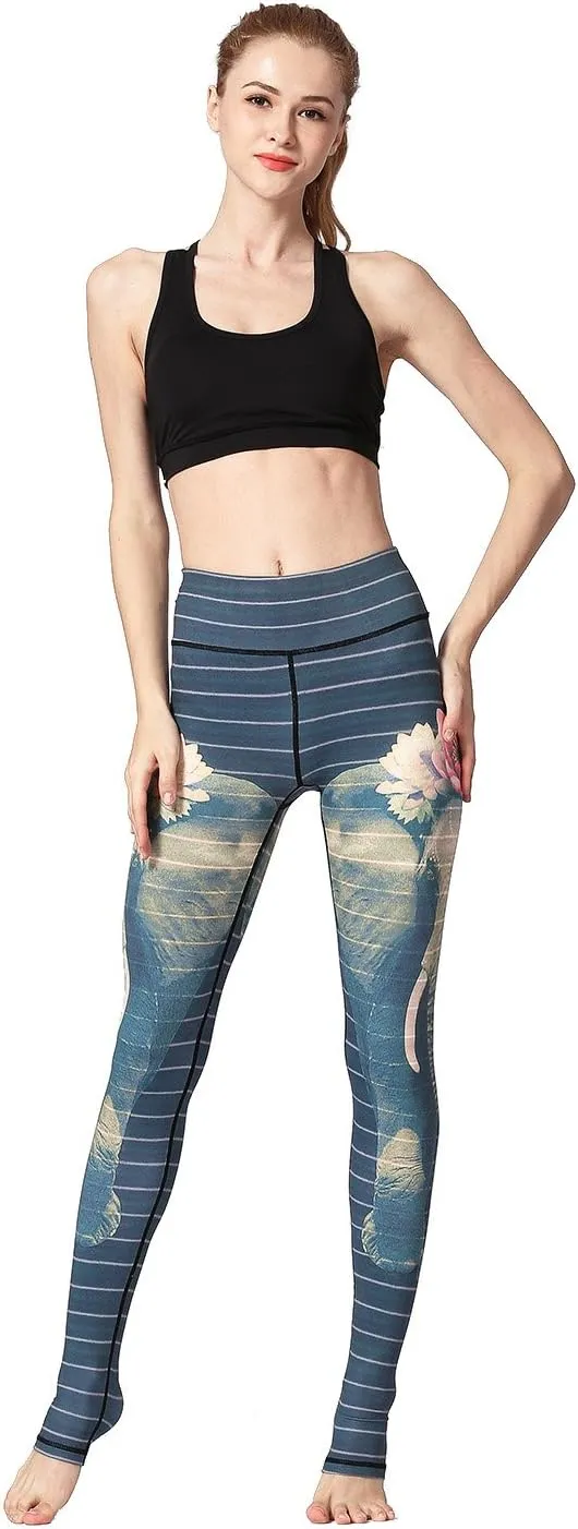 Women Yoga Pants Printed Over The Heel Stirrup Yoga Leggings High Waist Power Flex Capris Leggings for Fitness Running
