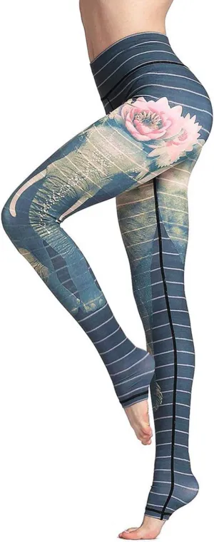 Women Yoga Pants Printed Over The Heel Stirrup Yoga Leggings High Waist Power Flex Capris Leggings for Fitness Running