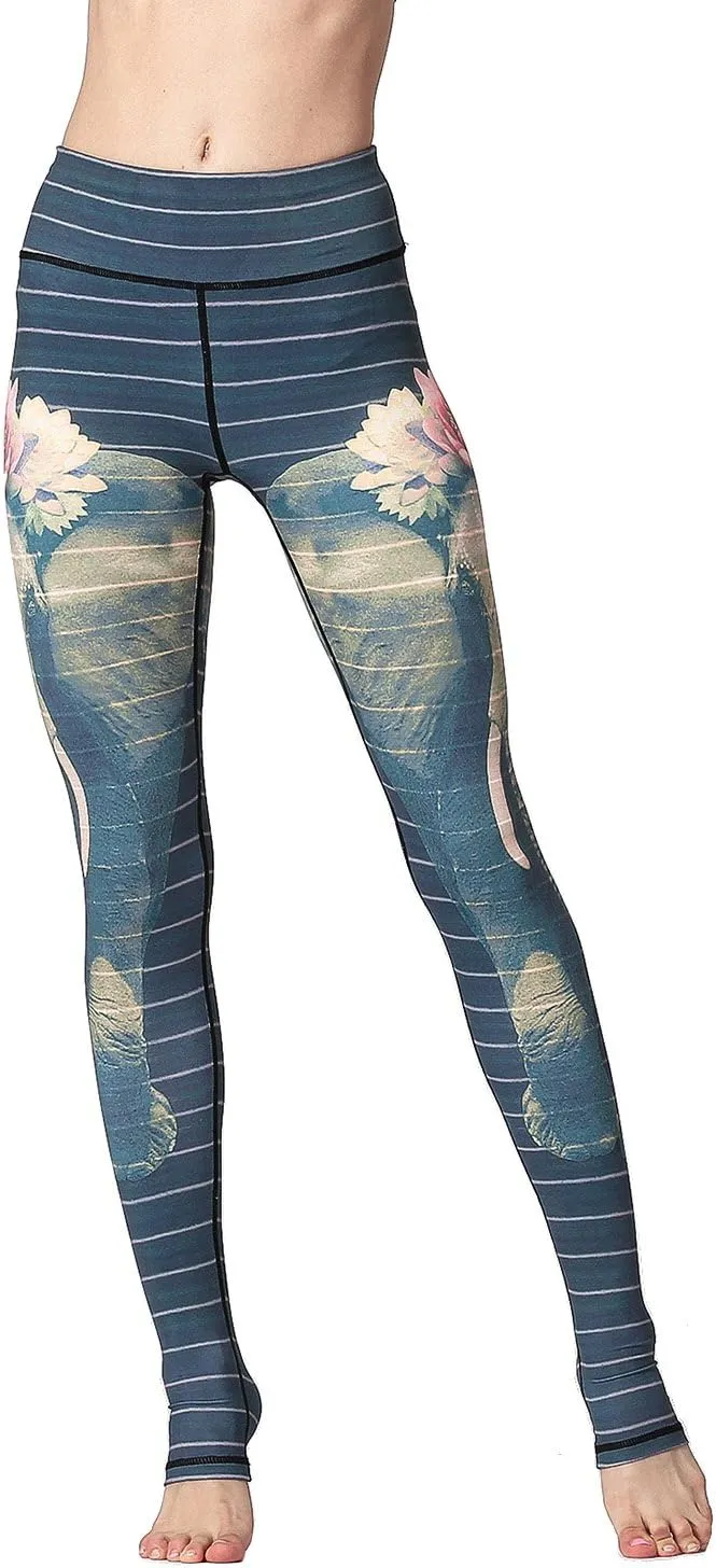 Women Yoga Pants Printed Over The Heel Stirrup Yoga Leggings High Waist Power Flex Capris Leggings for Fitness Running