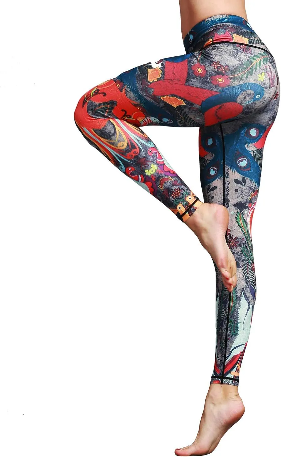 Women Yoga Pants Printed Over The Heel Stirrup Yoga Leggings High Waist Power Flex Capris Leggings for Fitness Running