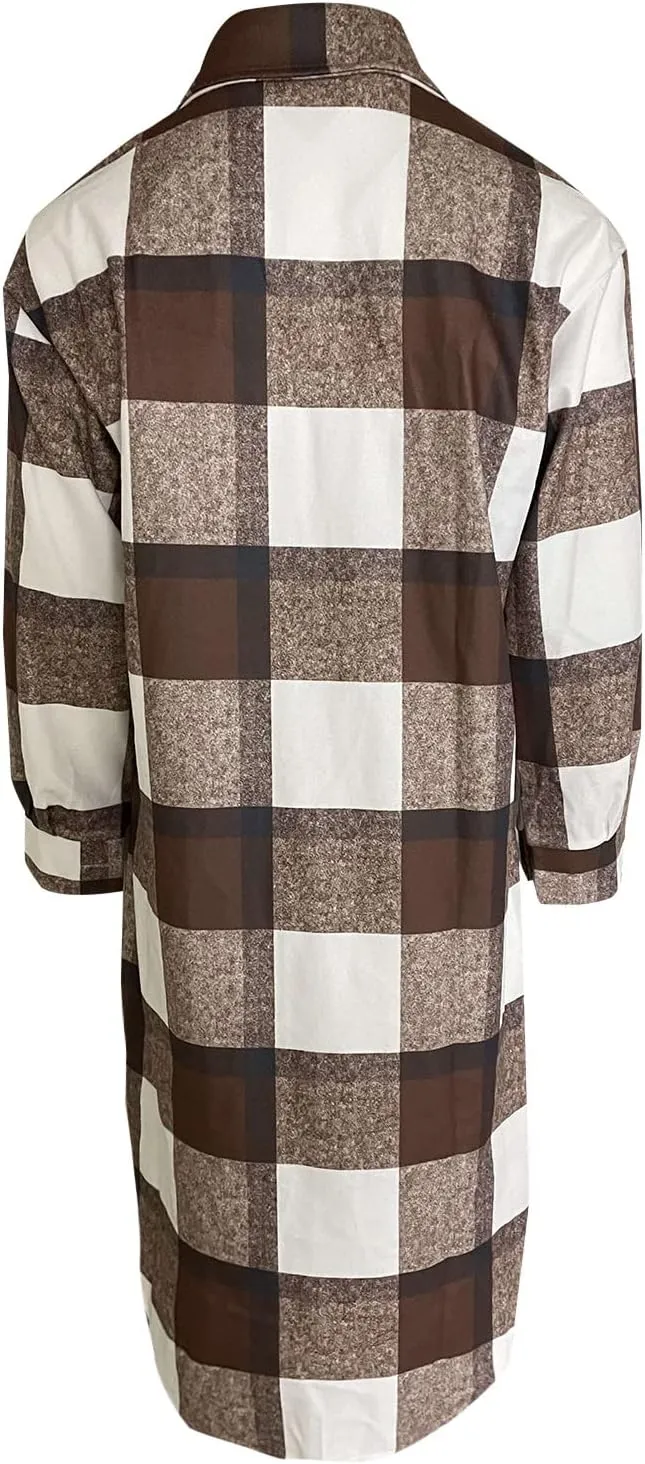 Womens 2023 Fall Flannel Shacket Jacket Brushed Plaid Shirts Outerwear Casual Lapel Button Down Tartan Trench Coat