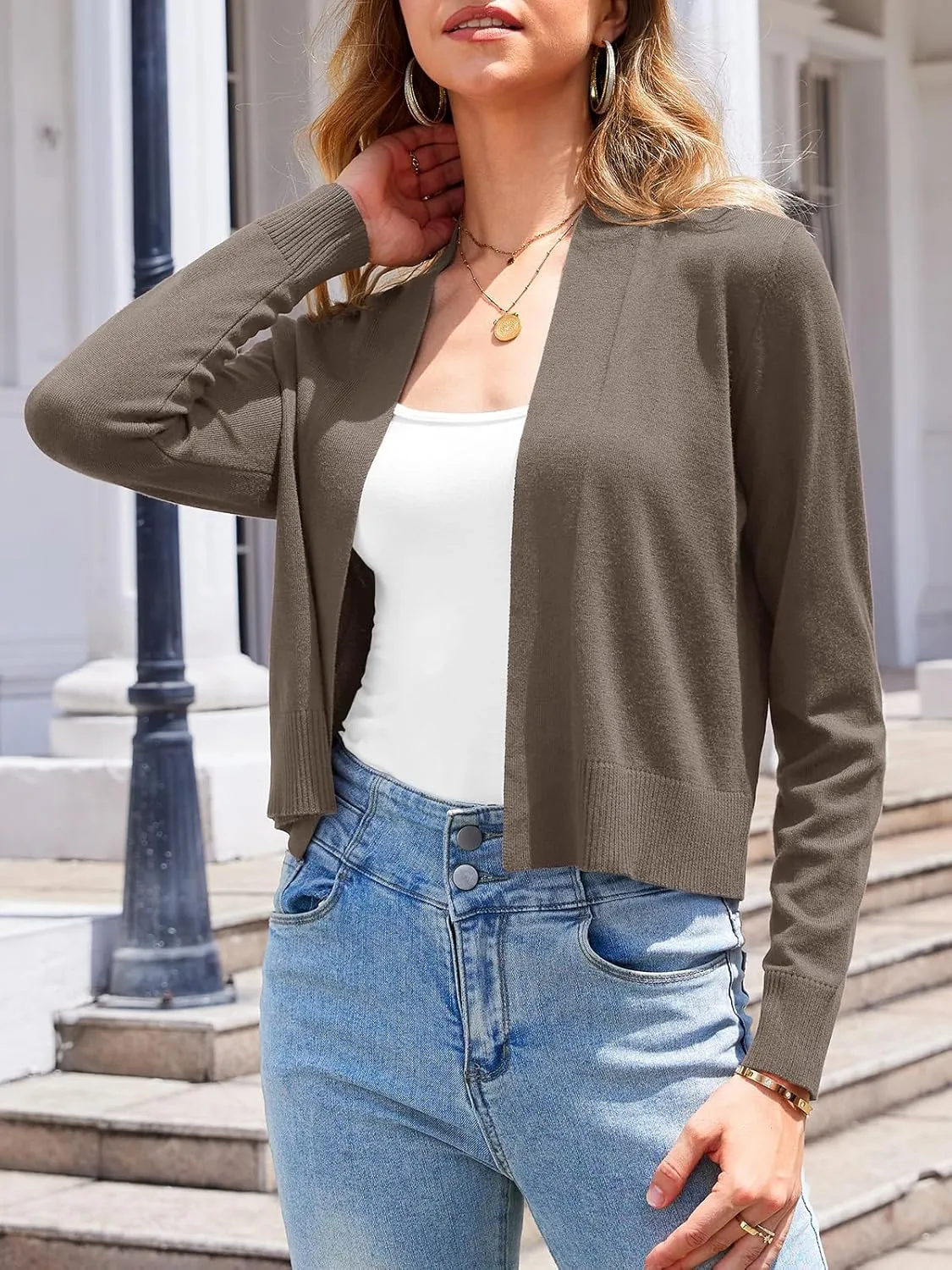 Women's 2025 Trendy Cropped Cardigan Sweaters Dressy Casual Open Front Knit Soft Ladies Short Bolero Shrugs Tops
