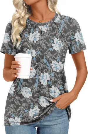 Womens 2025 Tunic Summer Casual Tops Short Sleeve Blouses Crewneck Fashion Tshirts M-3XL