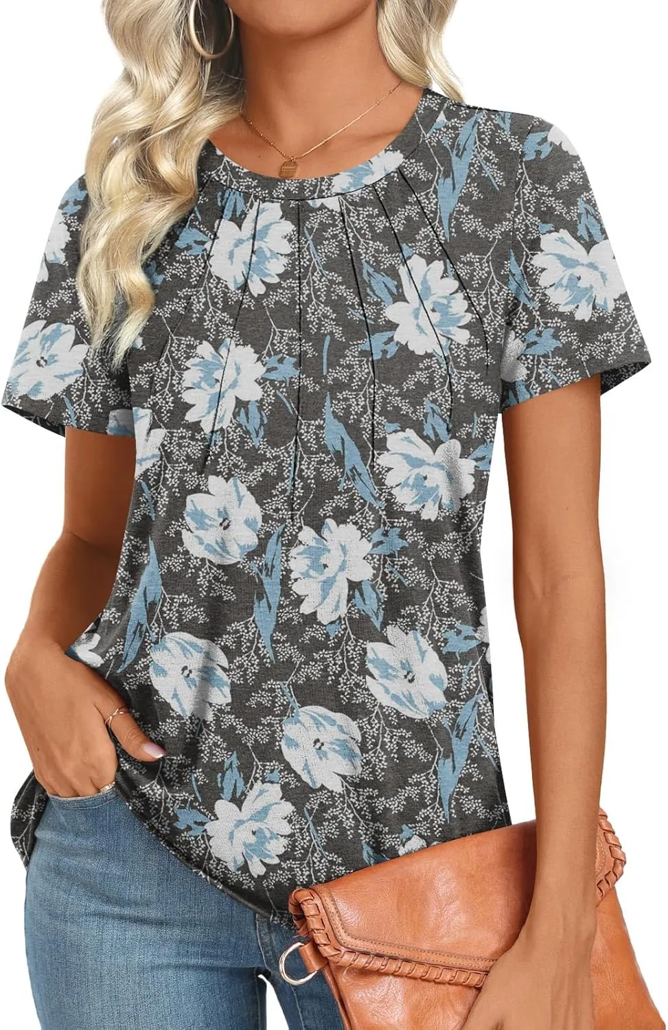 Womens 2025 Tunic Summer Casual Tops Short Sleeve Blouses Crewneck Fashion Tshirts M-3XL