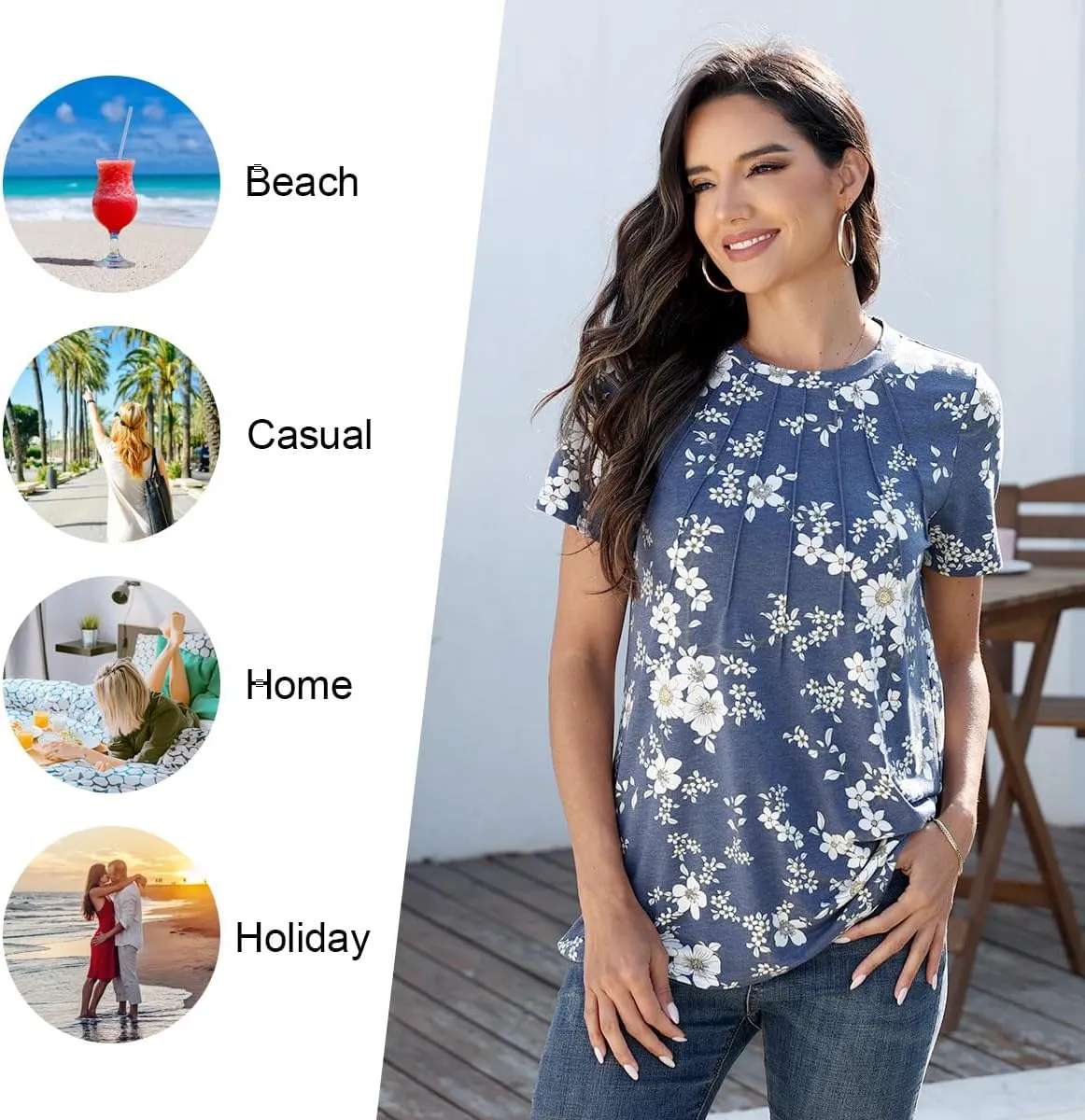 Womens 2025 Tunic Summer Casual Tops Short Sleeve Blouses Crewneck Fashion Tshirts M-3XL