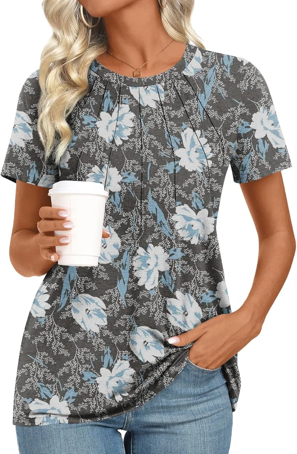 Womens 2025 Tunic Summer Casual Tops Short Sleeve Blouses Crewneck Fashion Tshirts M-3XL