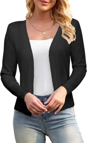 Women's 3/4 Sleeve Cropped Cardigan Sweaters Open Front Bolero Short Shrugs S-XL