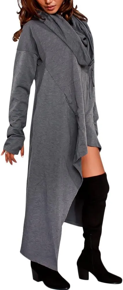 Womens Asymmetric Hem Long Sleeve Loose Casaul Hoodies Sweatshirts Tunic Tops